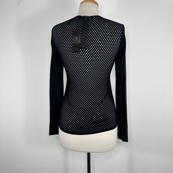 NWT BCBG MAX AZRIA Callan Long Sleeve Faux Leather Mesh Contrast Back Top XXS - Picture 7 of 13